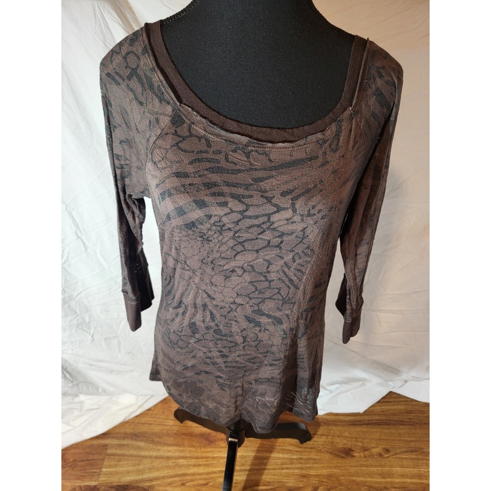 Vintage Y2K Cubism Brown Burnout 3/4 Sleeve Shirt Size Small